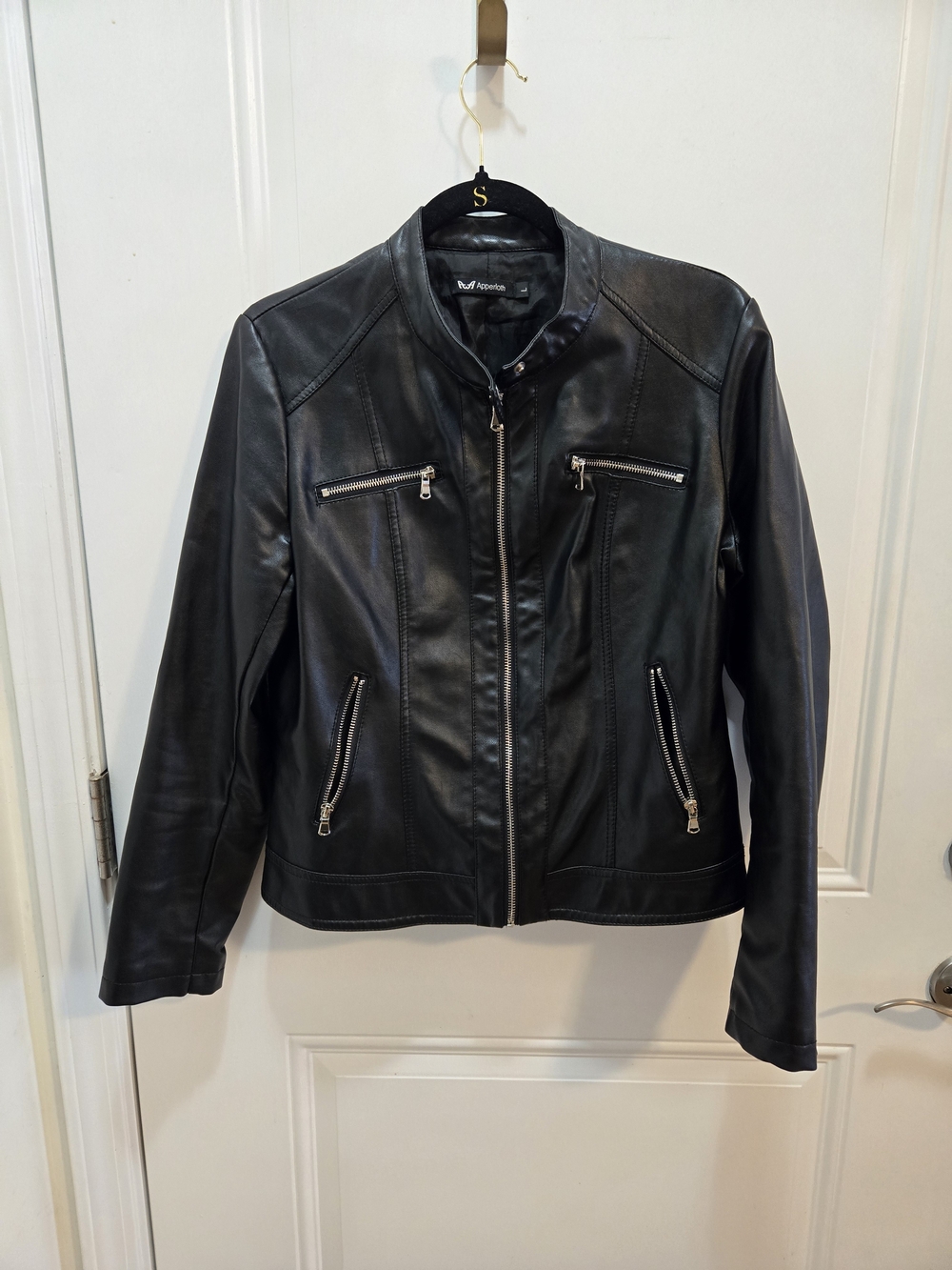 SHEIN Black Faux Leather Zip-Up Moto Jacket